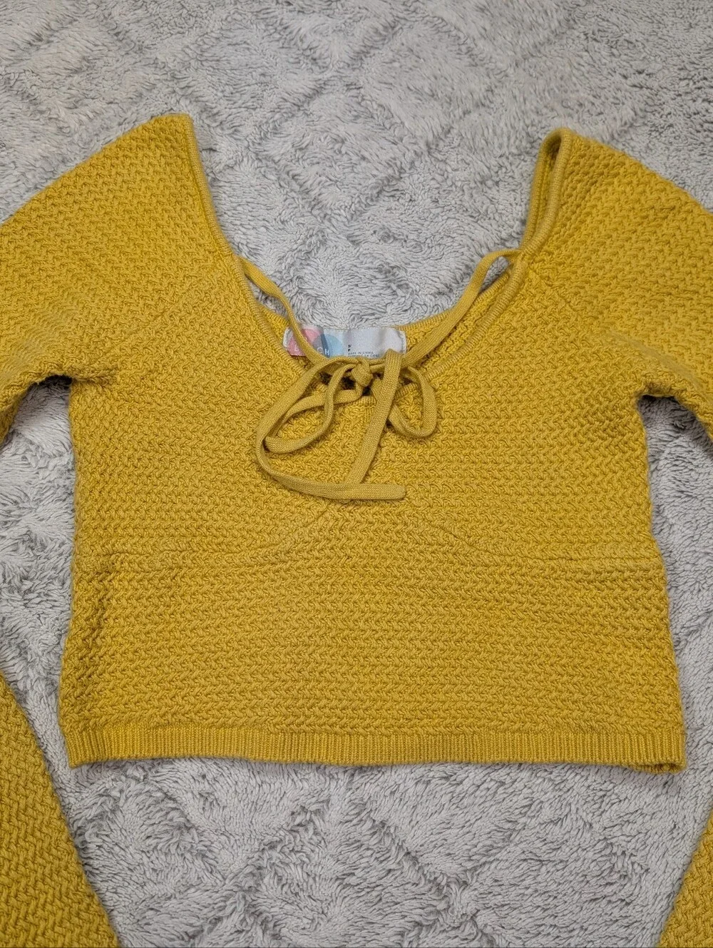 Free People Sweater Womens S Yellow Beach Coastal Layer Crop Knit Festival